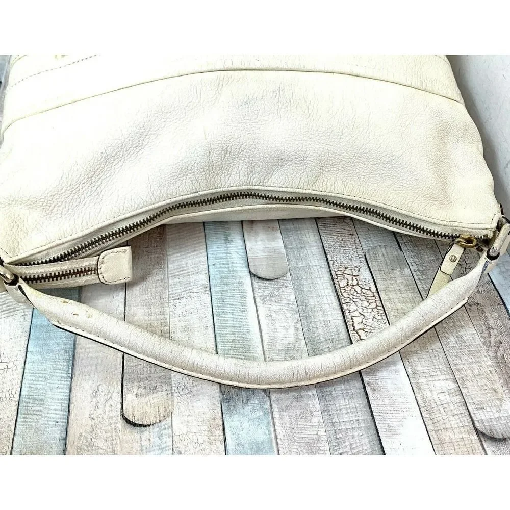 KATE SPADE NEW YORK IVORY CREAM GENUINE LEATHER ZIP TOP HOBO SHOULDER BAG PURSE